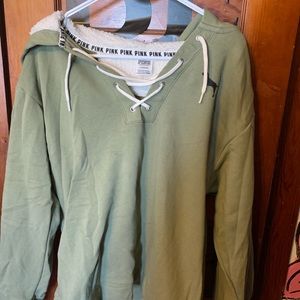 Lace up green sweatshirt PINK